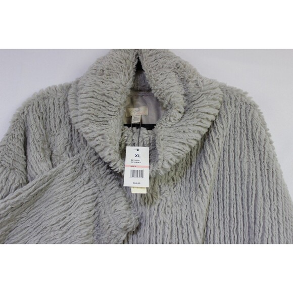 Cupio Blush XL Soft Gray Faux Fur Top Pullover Mock Neck Womens - Picture 1 of 12